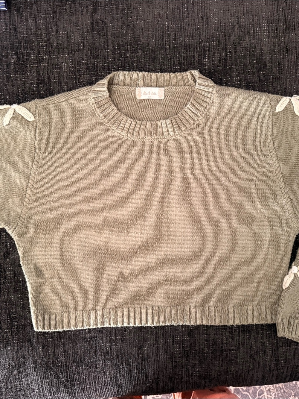 Altar'd State Olive Green Crewneck Sweater with Shoulder Tie Accents